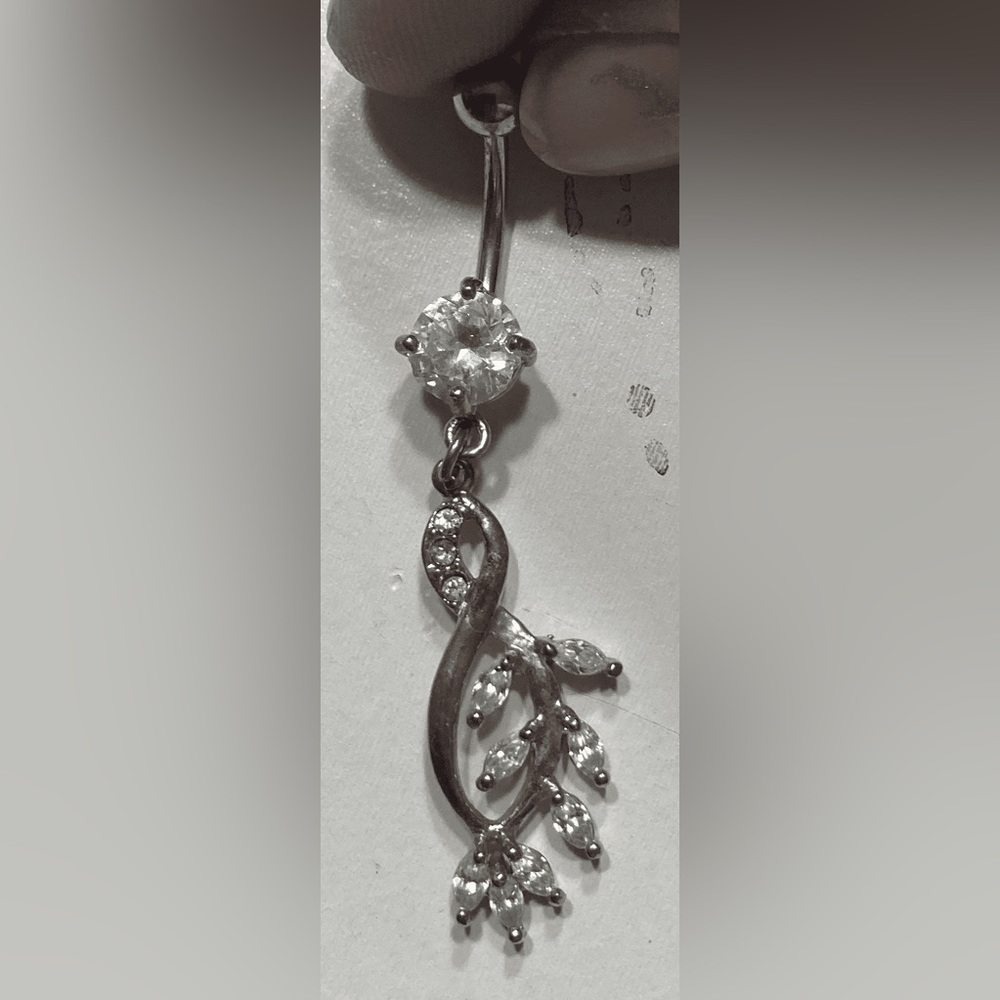 Silver & Gem Dangle Belly Ring